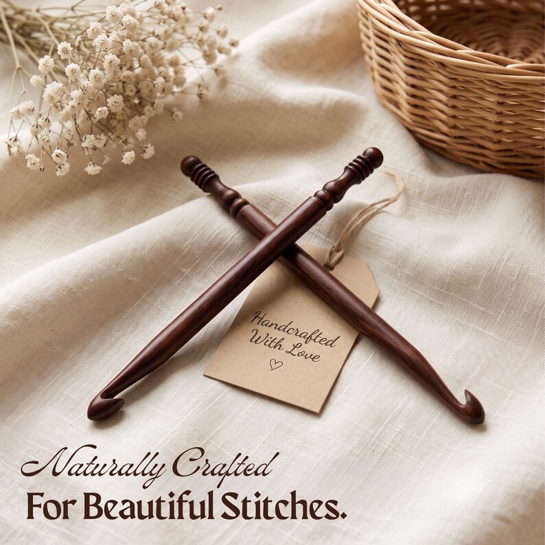 Rosewood Crochet Hook Set: 15 Wooden Yarn Hooks with Optional Bowl & Stand image 14