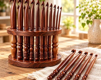 Rosewood Crochet Hook Set: 15 Wooden Yarn Hooks with Optional Bowl & Stand