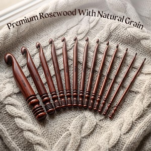 Rosewood Crochet Hook Set: 15 Wooden Yarn Hooks with Optional Bowl & Stand image 2