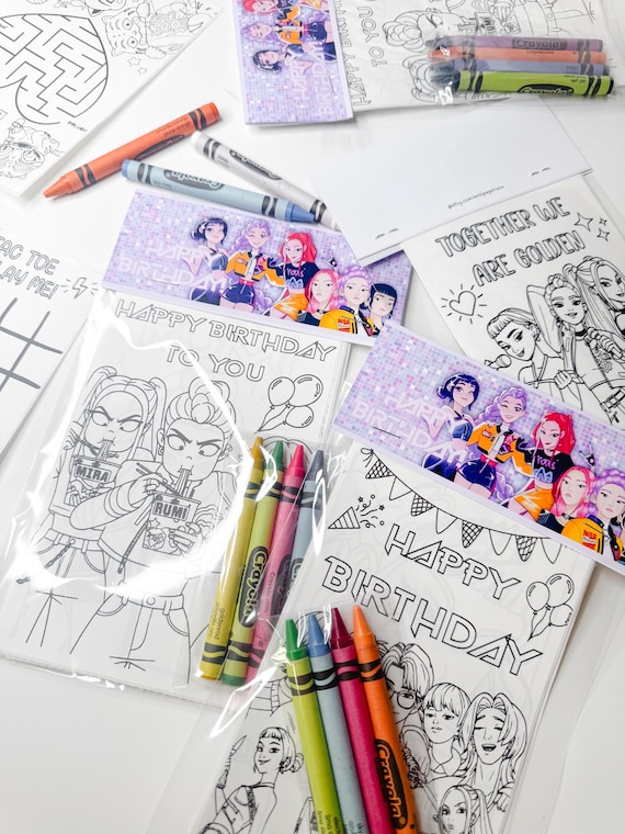K-Pop D Hunter Inspired Colouring Sticker Sheets - Party Favours - Birthday Goodie Bags - Kids Activity Sheets