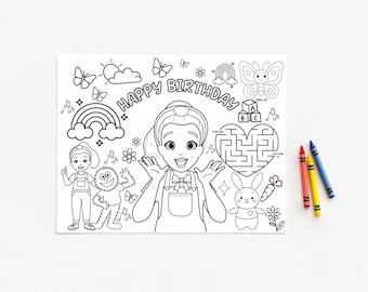 MsRachel Birthday Party Activity Placemat: Kid's Printable Colouring Party Game