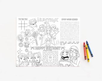 K-Pop D Hunter Colouring Activity Place Mat: Birthday Actitvies, Printable Party Game, Colouring Page