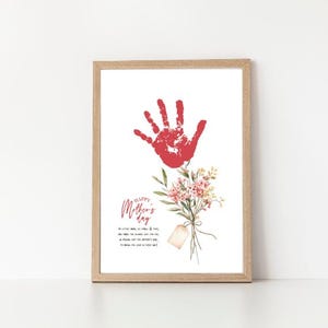 Poème d'étiquette d'empreinte de main pour la fête des mères / Fleur à la main, maman, grand-mère