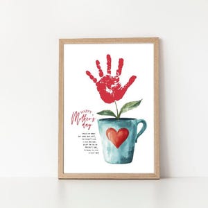 Etichetta con impronta della mano per la festa della mamma, poesia / Fiore sulla mano, mamma, nonna / Carta regalo ricordo / Lavoretto per bambini / Arte con impronta della mano