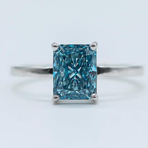 2.00 CT Blue Radiant Cut Lab Grown Diamond Solitaire Engagement Ring, Wedding Ring, IGI Certified Radiant Diamond Ring, Anniversary Ring