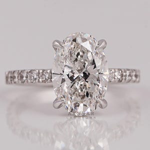 IGI Certified Oval Lab Grown Diamond Engagement Ring: Hidden Halo Pave Band