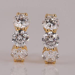 Round Lab Grown Diamond Earrings, 14K Yellow Gold Hoop Earrings For Her, Delicate Diamond Huggies Earrings, Anniversary Gift For Wife, CVD
