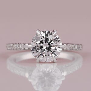Lab Grown Diamond Engagement Ring: 1.00-3.00 CT Round Cut, White Gold Cathedral Pave Setting