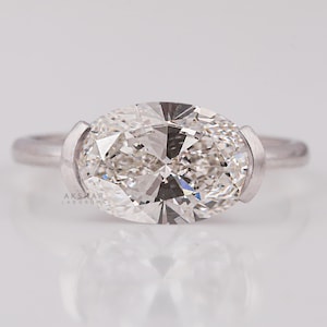Oval Lab Grown Diamond Engagement Ring: Half Bezel Solitaire, E/F VVS2-VS1
