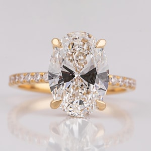 3.00 CT Oval Lab Grown Diamond Ring Hidden Halo Yellow Gold Oval Ring Certified Diamond Pave Set Engagement Ring Oval Diamond Ring for Women