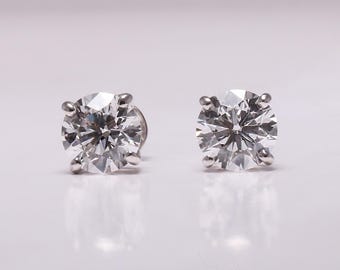 1.50 TCW Round Lab Diamond Stud Earrings | 4-Prong 14k White Gold Solitaire