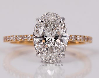 Oval Cut 2.00 carat E-F Color VVS2/VS1 Clarity IGI Certified Oval Excellent Cut Lab Grown Diamond Hidden Halo Engagement Ring 14k Gold