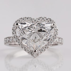1 to 5 CT Heart Shape Lab Grown Diamond Engagement Ring, IGI Certified Diamond, Halo/Pave Wedding Ring, Heart Diamond Ring, Anniversary Gift
