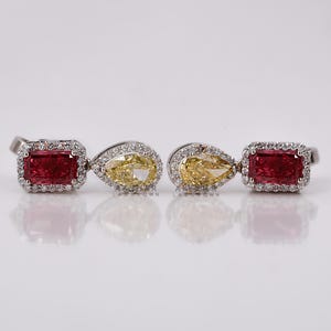 2.40 TCW Pear & Radiant Lab Grown Diamond Drop Earrings - Halo Dangle