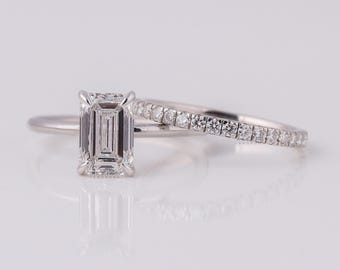 IGI-certificaat, smaragdgeslepen, in het laboratorium gekweekte diamanten verlovingsringset, 14k witgouden trouwring, volledige eeuwigheidsring.
