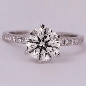 Anello di fidanzamento con pavé di diamanti taglio rotondo da 1,00 CT, incastonato a 6 punte, anello di anniversario E-F, VVS2-VS1, anello di proposta per donna
