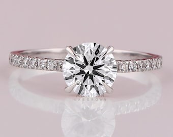 RARE D color VVS2 Clarity Round Cut 2.25 carat IGI Certified Lab Grown Diamond Hidden Halo Engagement Ring with Round Pavé Side Diamonds