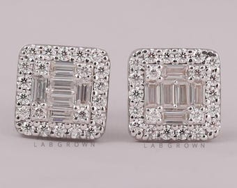 Oorbellen van 14kt goud met baguette- en ronde, laboratoriumgekweekte diamanten (2.00 TCW)