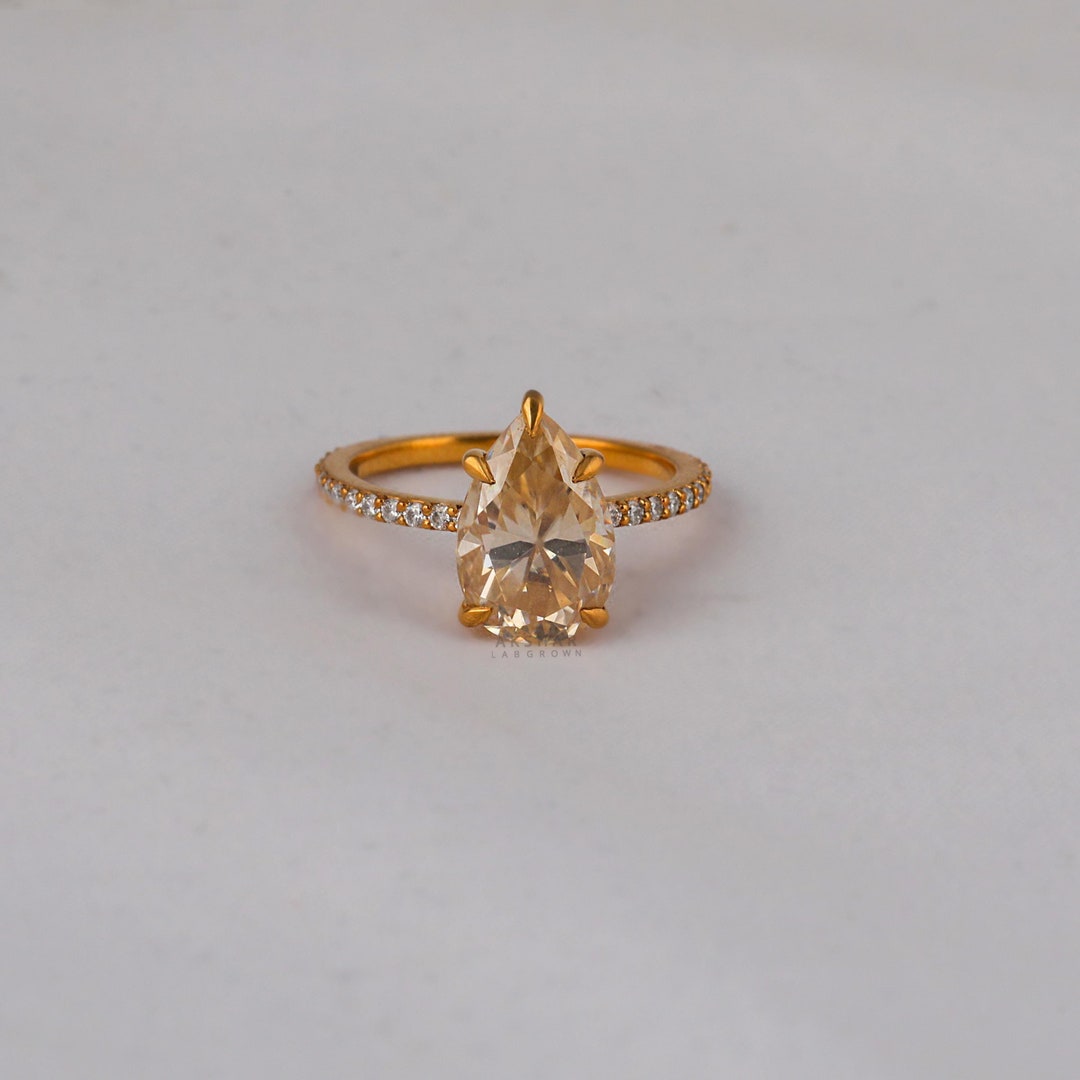 3 CT Pear Shape Lab Grown Diamond Engagement Ring, Tear Drop 14K 18K ...