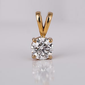 1.00 Karat Labor gewachsener runder Diamant Solitär Anhänger in 14K Gelbgold, Farbe E / F Klarheit VVS2-VS1