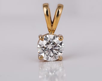 1.00 Carat Lab Diamond Solitaire Pendant, 14K Yellow Gold