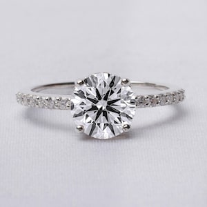 1.00 Carat E-F color IGI CERTIFIED Round Ideal Cut Lab Grown Diamond Engagement Ring Hidden Halo and Side Diamonds 14k White Gold