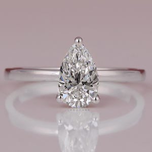 Pear Cut Diamond ring 1.00 Carat IGI Certified E/F color VVS2/VS1 Clarity Pear Cut Lab Grown Diamond Solitaire Engagement Ring 14k WhiteGold