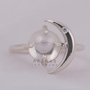 Round Cut Cabochon 18K Gold Diamond Moon Ring, Unique Design For Her, Crescent Moon Ring, Moon Design Ring, Moon Goddess Celestial Rings