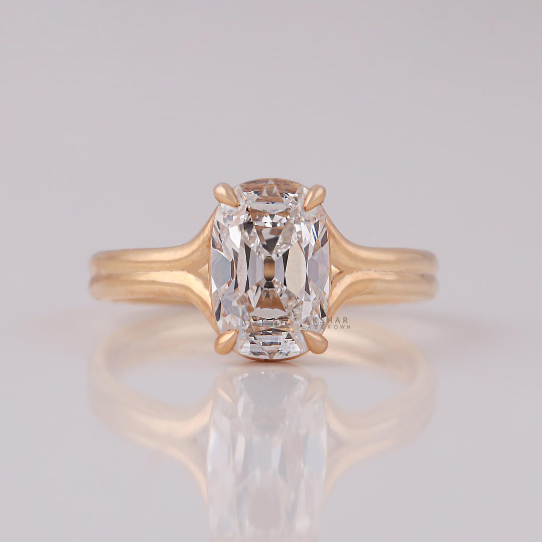 Old Mine Cut Cushion Diamond Split Shank Engagement Ring, Solitaire ...