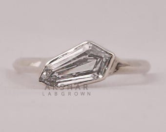 14k White Gold Ring 1.50 CT Coffin Cut Lab Grown Diamond Engagement Ring Unique East-West Wedding Anniversary Ring for Women