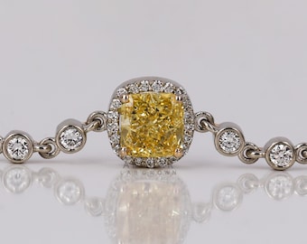 Elegant 1.00 CT Yellow Cushion & White Halo Lab Diamond Wedding Bracelet | VS–SI Clarity 14K White Gold Bracelet Gift For Mom