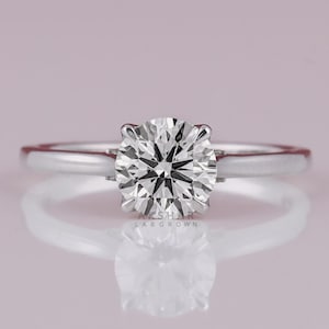 Lab Grown Diamond Engagement Ring: Round Cut Gold Solitaire Cathedral Setting