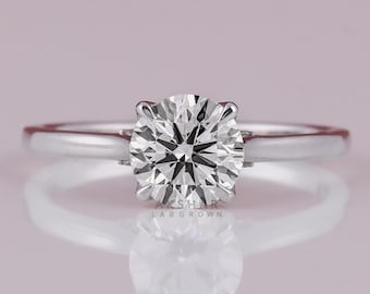 1.00 CT Round Lab Grown Diamond Engagement Ring Round Lab Created Diamond Ring E-F/VVS2-VS1 IGI Certified Diamond, Cathedral Engagement Ring