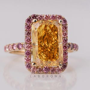Yellow Radiant Cut Lab Grown Diamond Halo Vintage Style Wedding Ring, 10K Solid Yellow Gold Solitaire With Accent Proposal Ring For Her
