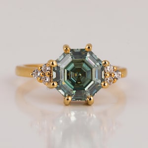2.00 carat Green Hexagon Cut Diamond Engagement Ring for Women, IGI Certified Lab Grown Diamond Wedding Ring, Unique Diamond Ring for Her