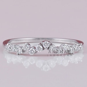 Chevron Lab Grown Diamond Wedding Band: Half Eternity Stacking Ring
