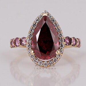 Pink Pear Lab Grown Diamond Engagement Ring: Halo 10k White Gold
