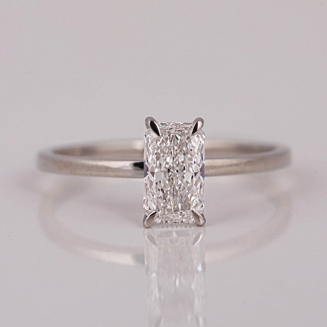 1.50 CT Radiant Cut Lab Grown Diamond Solitaire Ring: 14K Gold ...