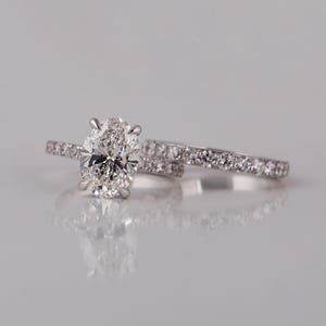 IGI Certified 2.50 Carat Oval Lab Diamond Engagement Ring Set - Hidden Halo Pave Band