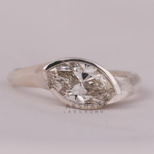 1.00 Carat Marquise Cut Lab Grown Diamond Ring/ Solitaire Engagement Ring/ White Gold Ring/ Bezel Set Ring/ East West Lab Created Ring