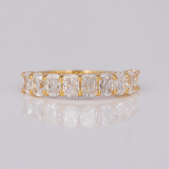 Elongated Cushion Lab-Grown Diamond Half Eternity Band, 14K Yellow Gold