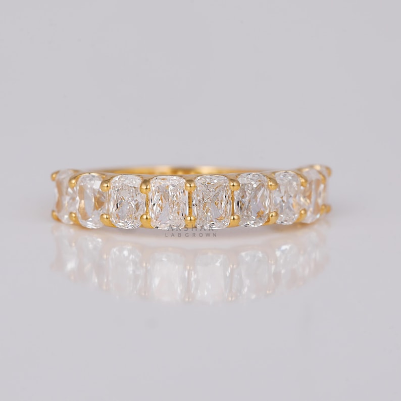 Elongated Cushion Cut Lab Grown Diamond Half Eternity Band, 
Nine Stone Claw Prong Set Wedding Band For Women, 
14K Yellow Gold Band For Love