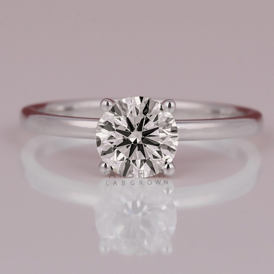 Lab Grown Diamond Engagement Ring: 14K White Gold Solitaire, 1-5 CT - Etsy