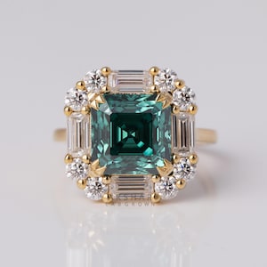 2.00 CT Green Asscher Cut Lab Diamond Engagement Ring: Cluster Setting