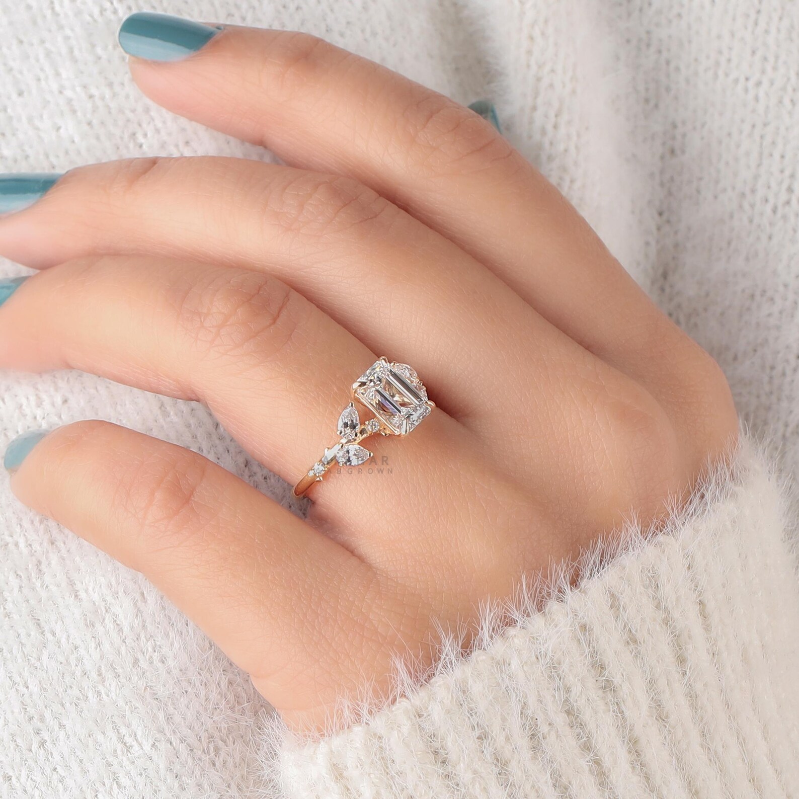 1.0 to 3.0 Carat Emerald Cut Lab Grown Diamond Cluster Setting ...