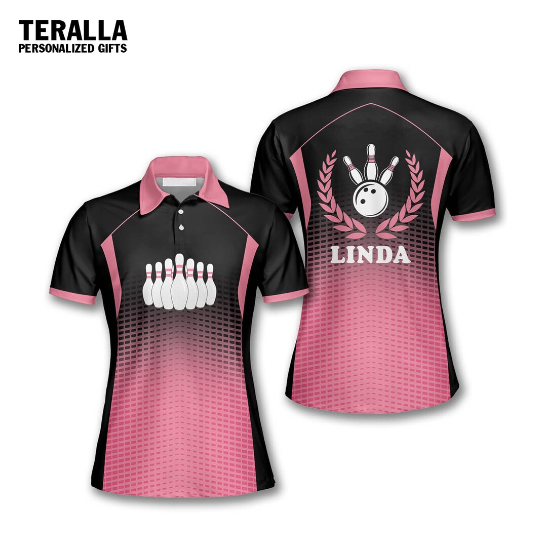 Custom Name, Team Gradient Pink Bowling Short Sleeve Shirt for Women ...