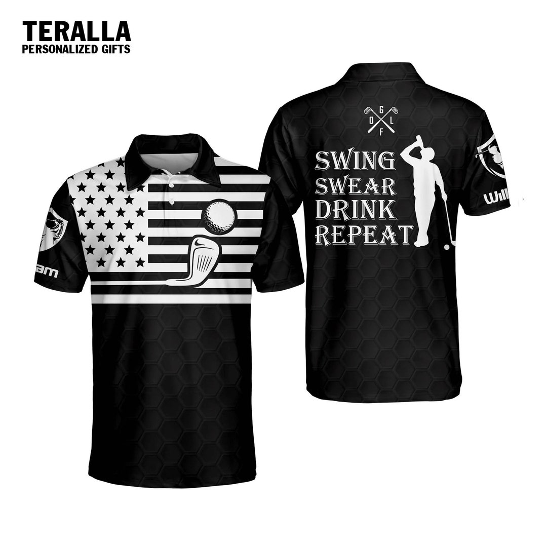 Personalized 3D Funny Golf Polo Shirts for Men, Swing Swear Drink