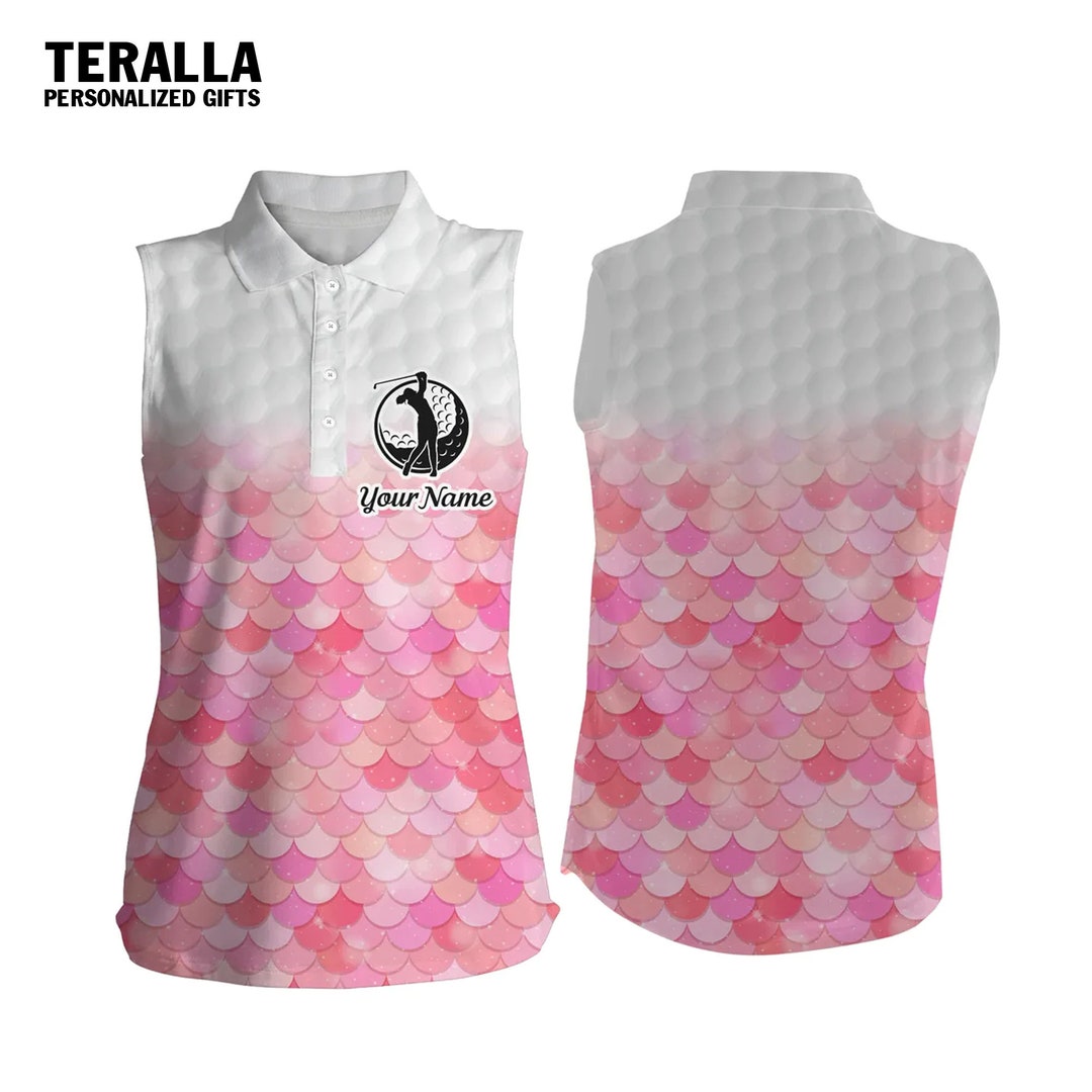 Custom Name Golf Pink Mermaid Scales Pattern Sleeveless Polo Etsy