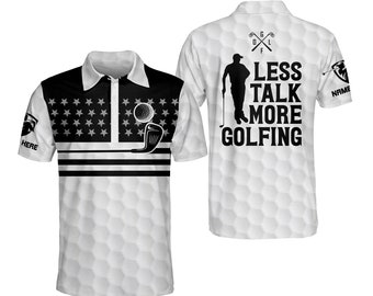 Custom Funny Golf Shirts for Men, Less Talk More Golfing Men's Golf Polo Shirts Dry Fit Short Sleeve Polo