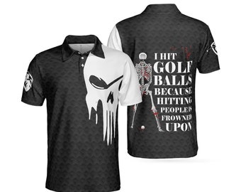 Funny I Hit Golf Ball Black And White Skeleton Golf Polo Shirt For Men